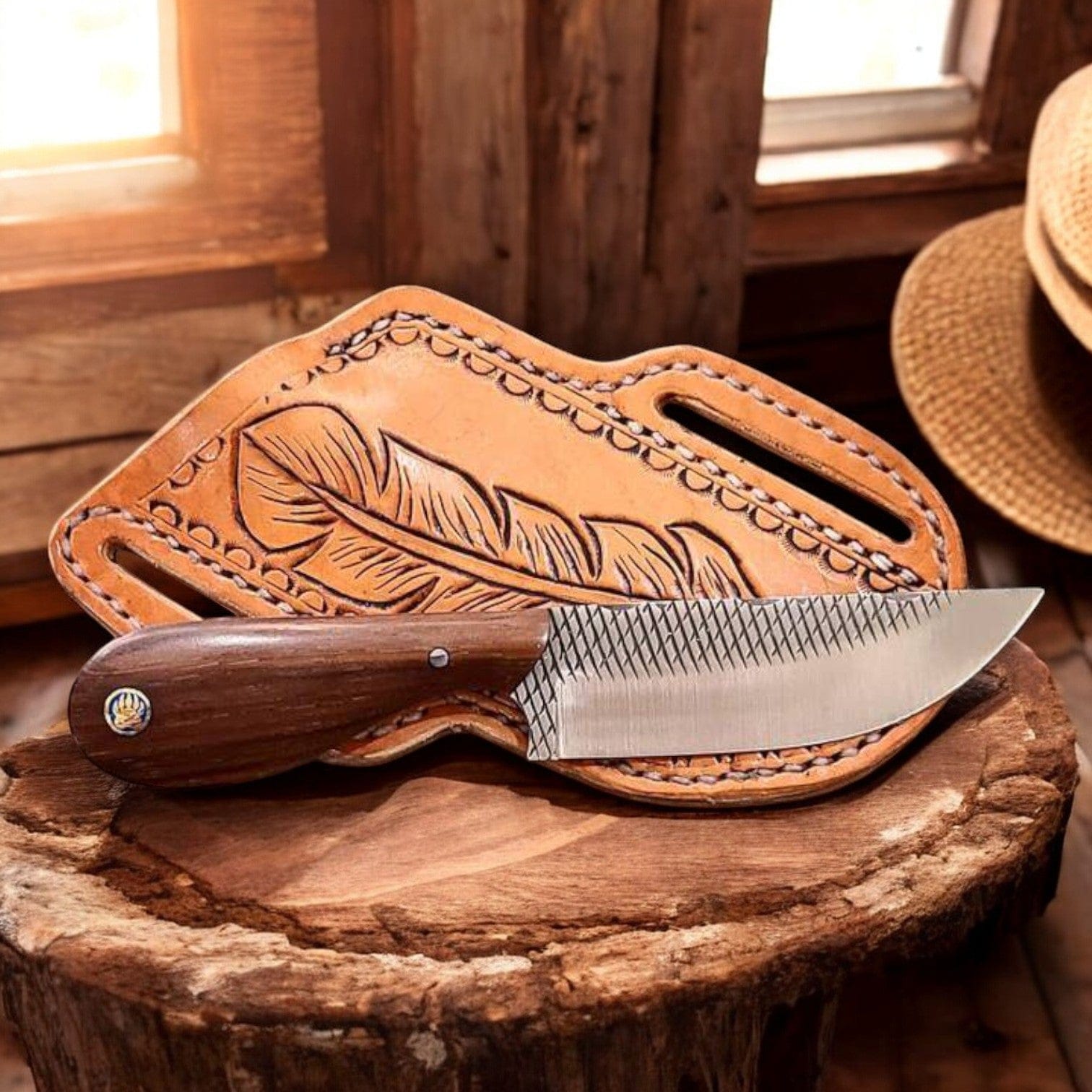 KBS Knives Store Cowboy Knife Frontier Knife 8.25" with Rosewood Handle & Sheath
