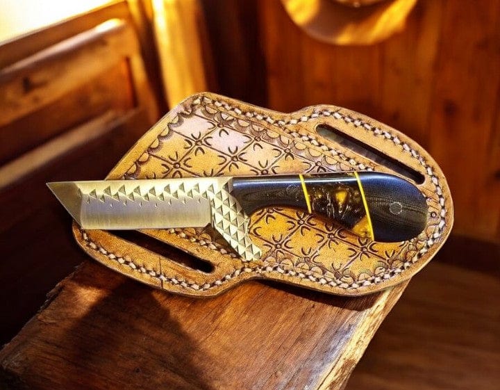 KBS Knives Store Cowboy Knife Handcrafted Tanto Bull Cutter Knife - 7.5" Rasp File Steel with Epoxy Resin Handle
