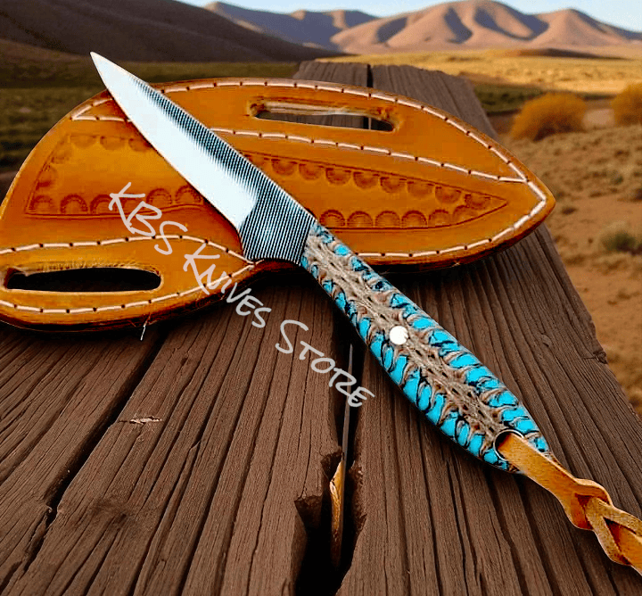 KBS Knives Store Cowboy Knife Handmade Cowboy Belt Knife for Buckaroo – File Steel & Turquoise Pine-Cone Resin