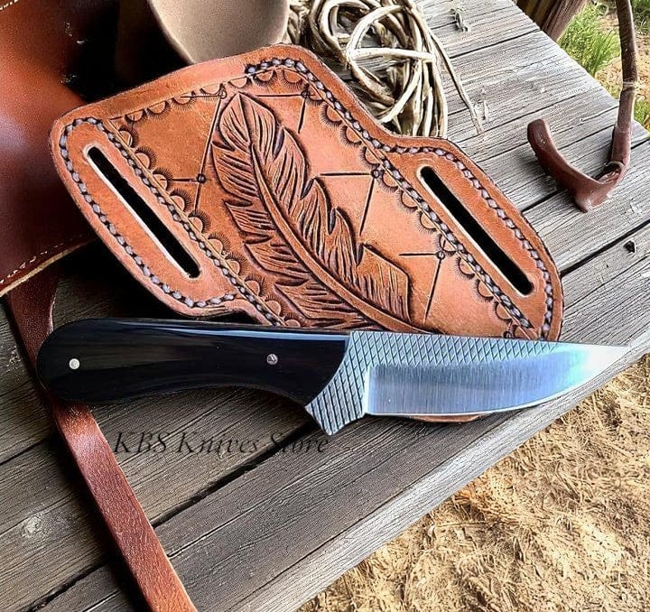 KBS Knives Store Cowboy Knife Handmade Cowboy Belt Knife – Western Style Outdoor Blade with Leather Sheath