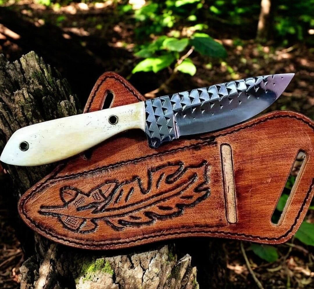 KBS Knives Store Cowboy Knife Handmade Cowboy Knife and Sheath – Rasp Steel Blade, Bone Handle, Western Leather Sheath