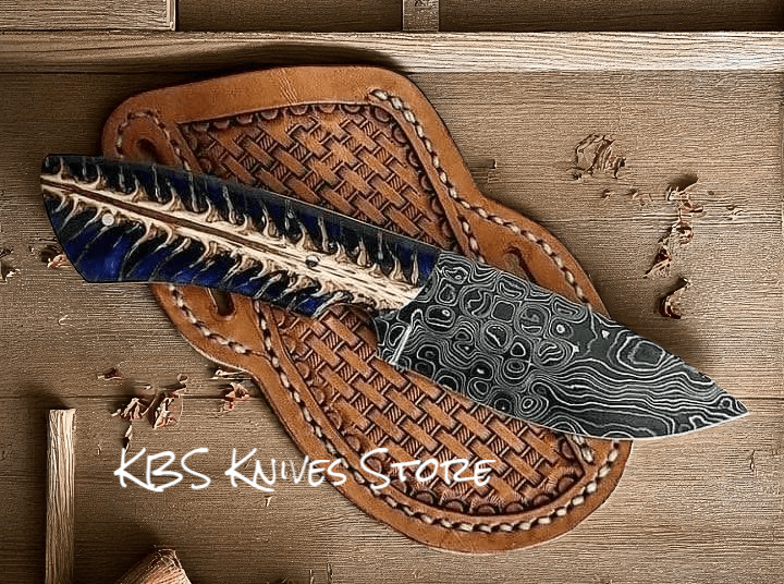 KBS Knives Store Cowboy Knife Handmade Duty Belt Knife 8" with Blue Resin Handle