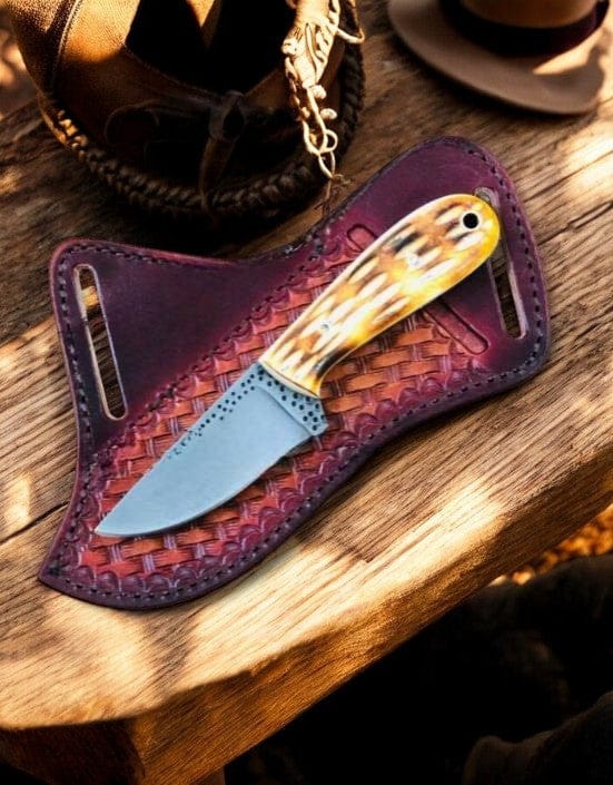 KBS Knives Store Cowboy Knife Handmade Western Belt Knife – D2 Steel Blade with Bone Handle & Leather Sheath