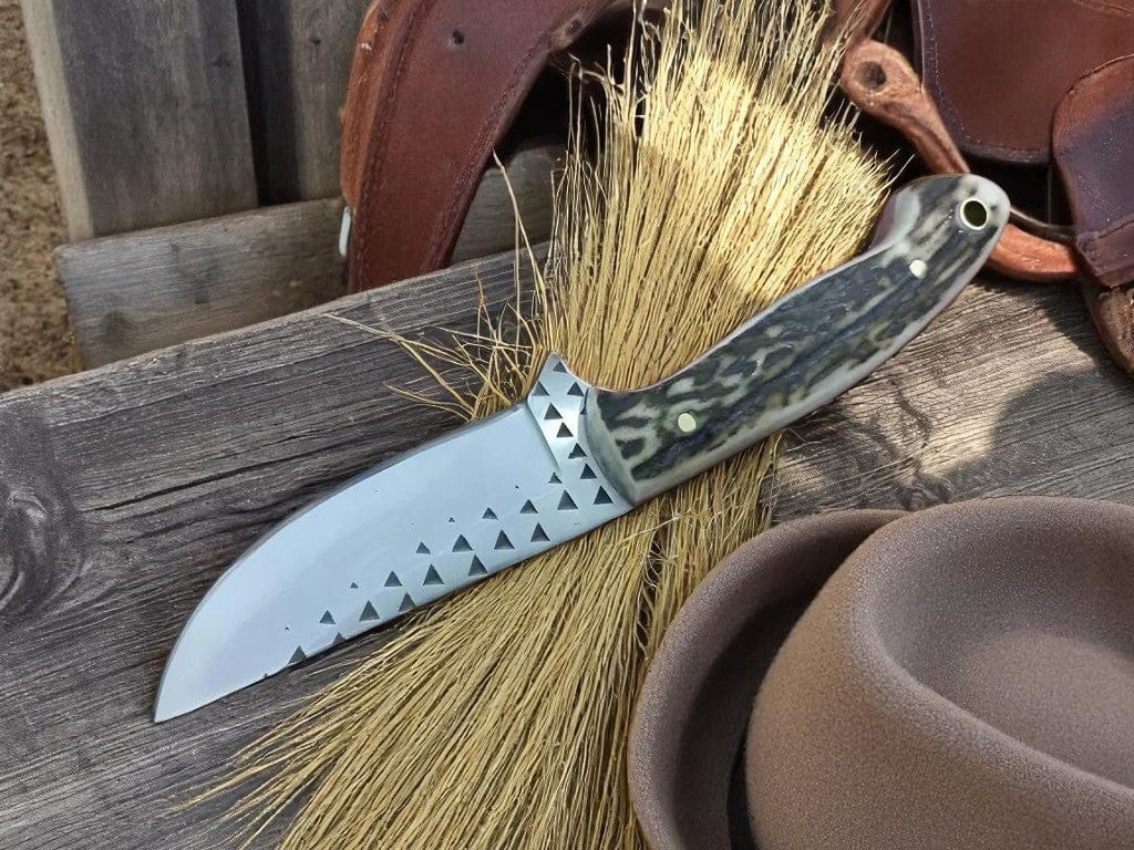 KBS Knives Store Cowboy Knife Hornspur Hunter – Rustic Belt Knife with Antler Handle & Leather Sheath