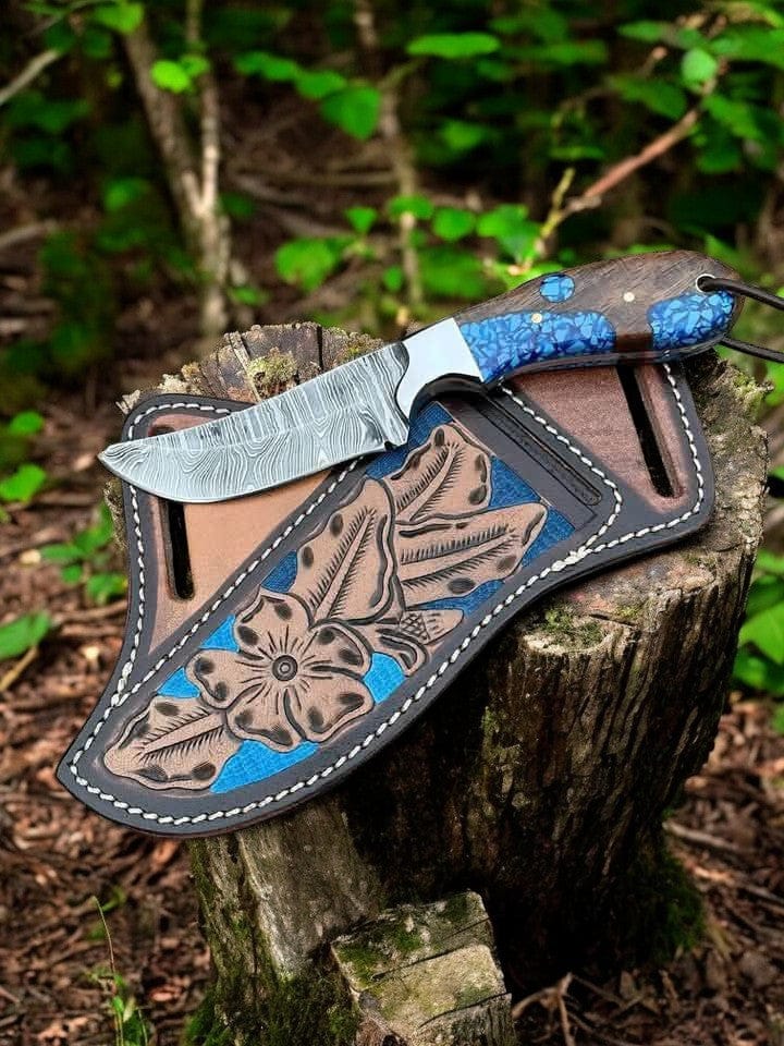 KBS Knives Store Cowboy Knife Knife with Cross Draw Sheath - Damascus & Resin Handle