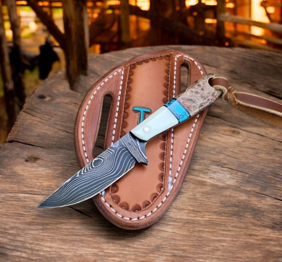 KBS Knives Store Cowboy Knife Men's Knife 7" Rasp Steel with Bone & Turquoise Handle