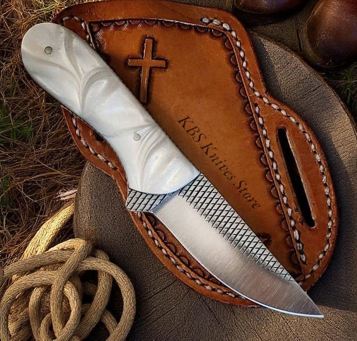 KBS Knives Store Cowboy Knife Old West Knife 8" Rasp Steel with Pearl Epoxy Handle