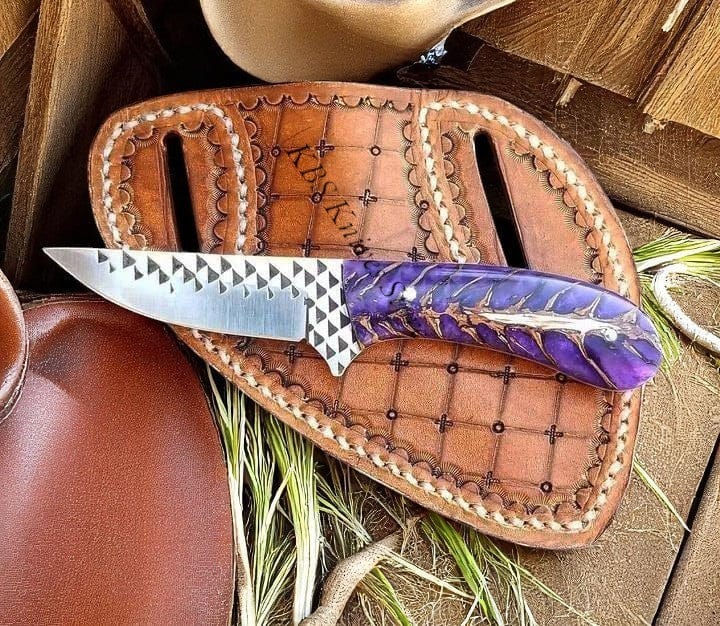 KBS Knives Store Cowboy Knife Old West Knives – 7.5" Rasp Steel Blade with Epoxy Pine Cone Handle & Western Sheath