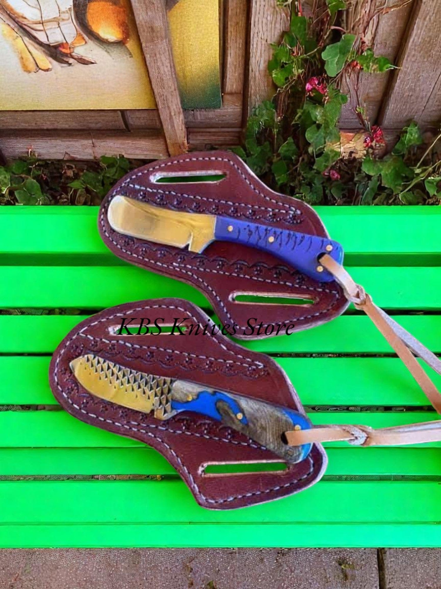 KBS Knives Store Cowboy Knife Premium Cowboy Knives Set - D2 Steel & Rasp Bull Cutter with Pine-Cone & Rosewood Epoxy Handles