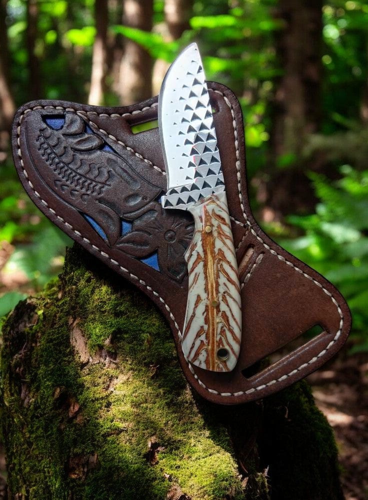 KBS Knives Store Cowboy Knife Ranch Cowboy Knives and Sheaths – 8" Full Tang Rasp Steel Blade with White Epoxy Pine-Cone Handle