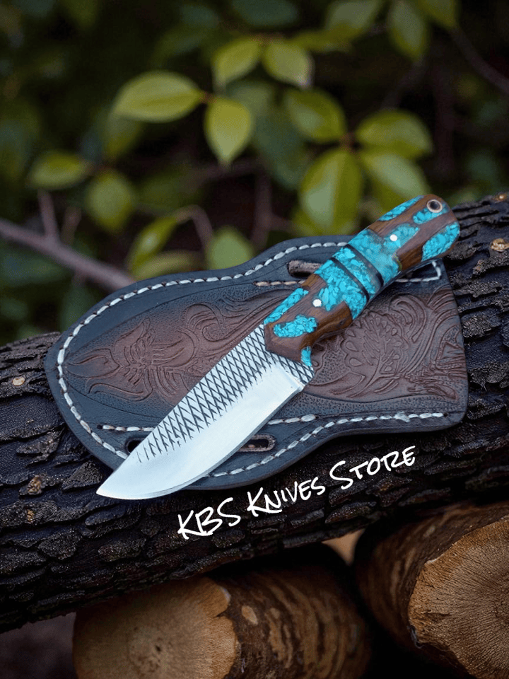 KBS Knives Store Cowboy Knife Ranch Knife with Turquoise Epoxy Rosewood Handle – 8.5"