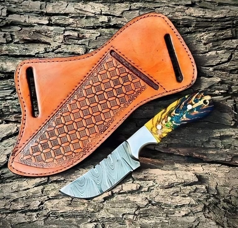 KBS Knives Store Cowboy Knife Rancher’s Belt Knife – Damascus EDC with Pine Cone Handle