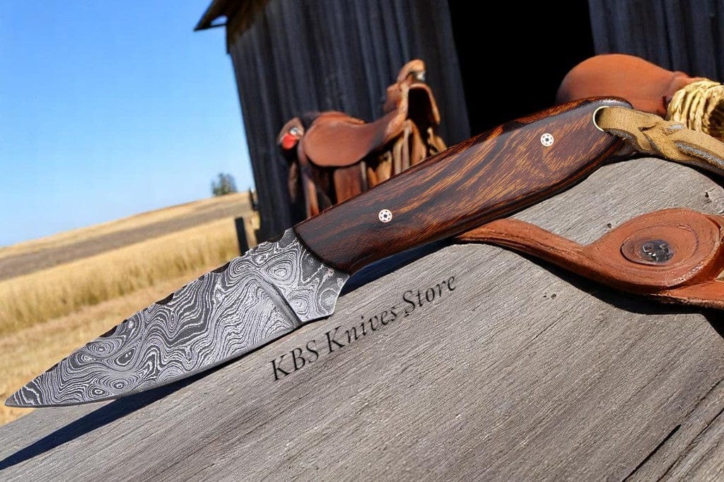 KBS Knives Store Cowboy Knife RANCHER’S ROSE – BUCKAROO RANCH KNIFE WITH DAMASCUS STEEL & ROSEWOOD