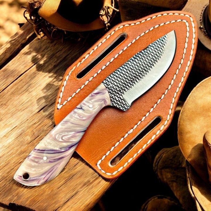 KBS Knives Store Cowboy Knife Ranching Knives – Handmade Rasp Steel Blade with Resin Handle & Leather Sheath