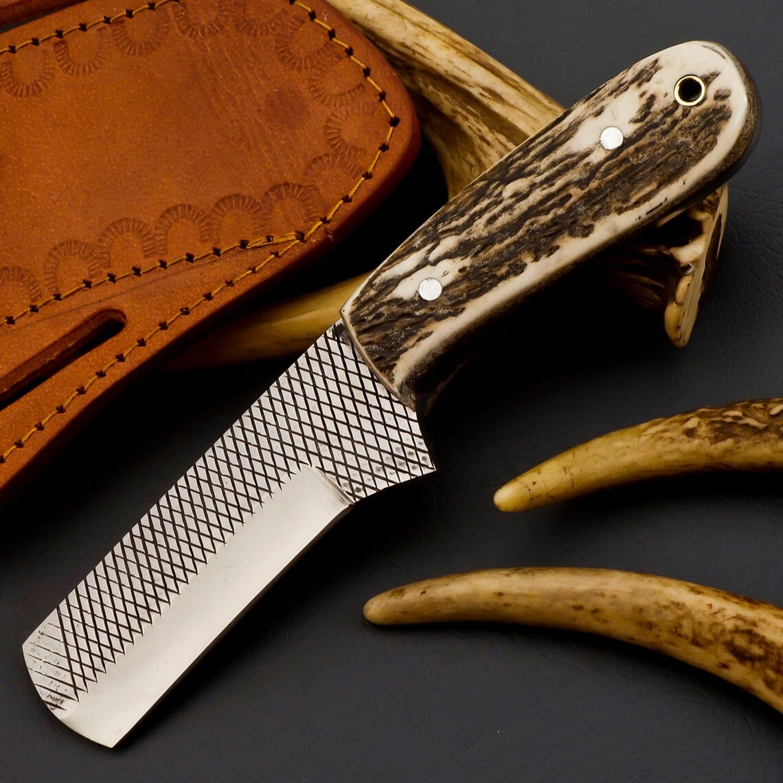 KBS Knives Store Cowboy Knife Rasp Knife – Handmade 4" Cowboy Castrating Bull Cutter with Antler Horn Handle