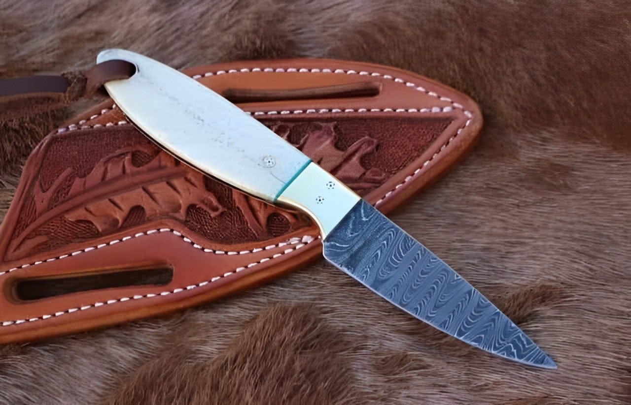 KBS Knives Store Cowboy Knife Western Damascus Cowboy Belt Knife with Bone Handle & Sheath