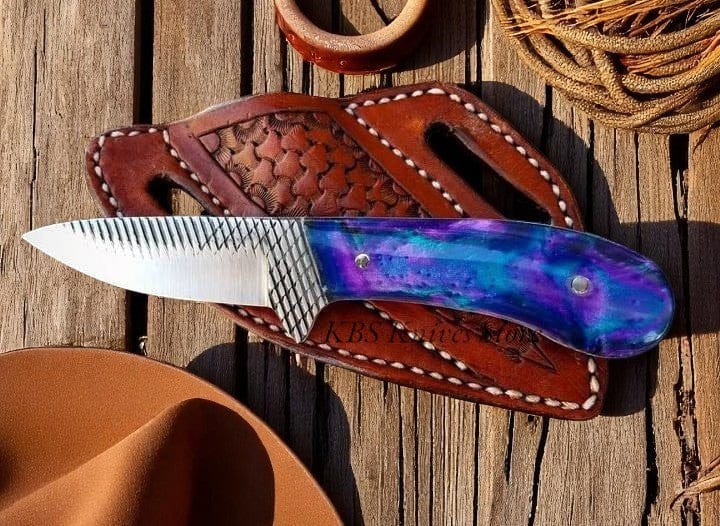KBS Knives Store Cowboy Knife Western Heritage Cowboy Knifes – Custom Handmade with Rasp Steel Blade & Resin Handle + Western Sheath