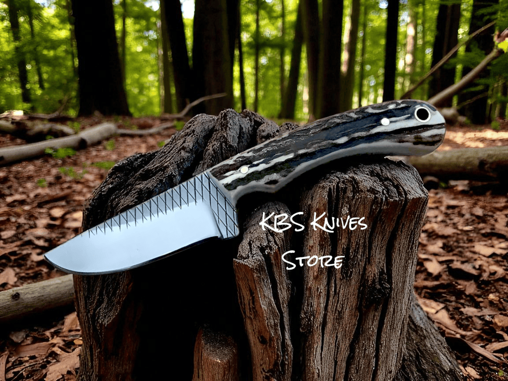 KBS Knives Store Cowboy Knife Western Knife – Rasp Steel 7.5" Full Tang with Antler Horn Handle & Leather Sheath