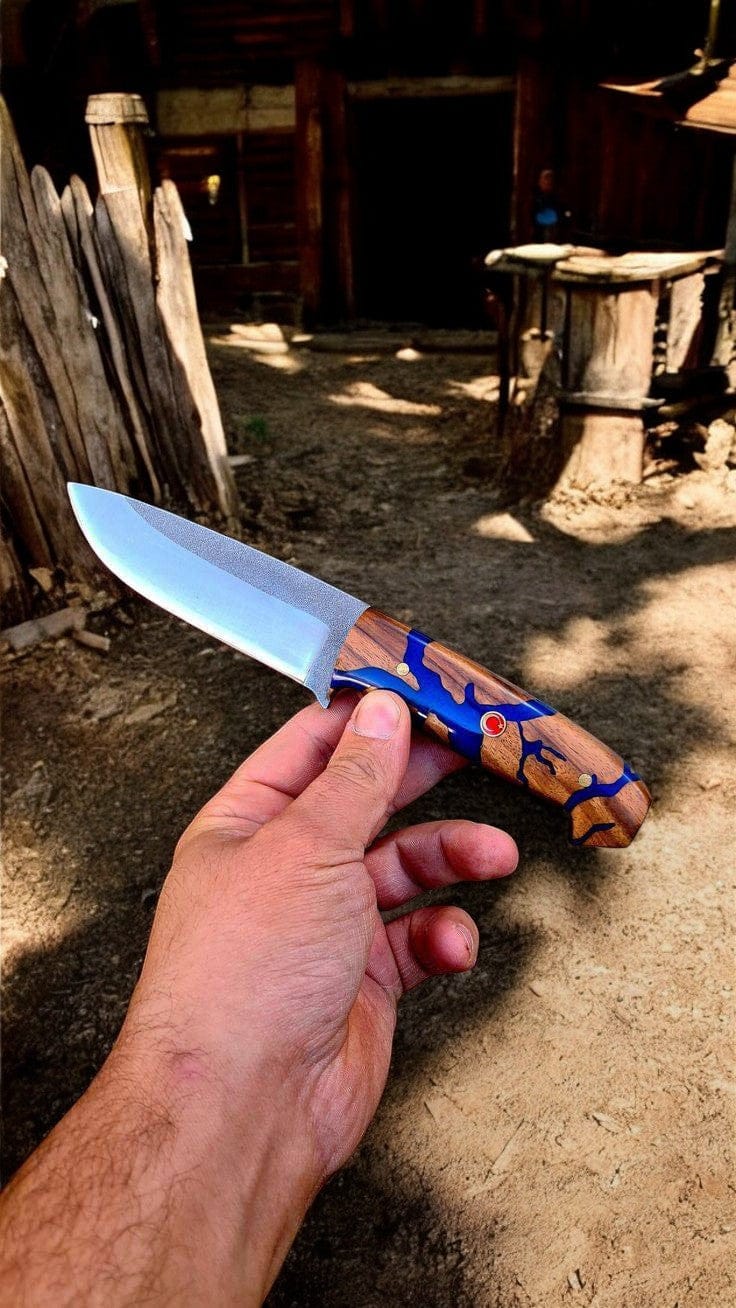 KBS Knives Store Cowboy Knife Western Trailblade – Fixed Blade Cowboy Knife with Olive Wood Handle & Horizontal Leather Sheath