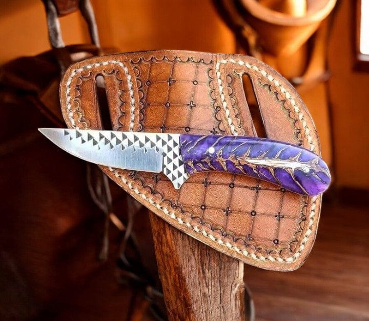 KBS Knives Store Cowboy Knife Wild West Knife 8" Rasp Steel with Purple Resin Handle