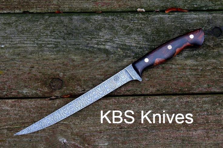 KBS Knives Store Damascus Knife 7" Fillet Knife Damascus Steel with Sheath