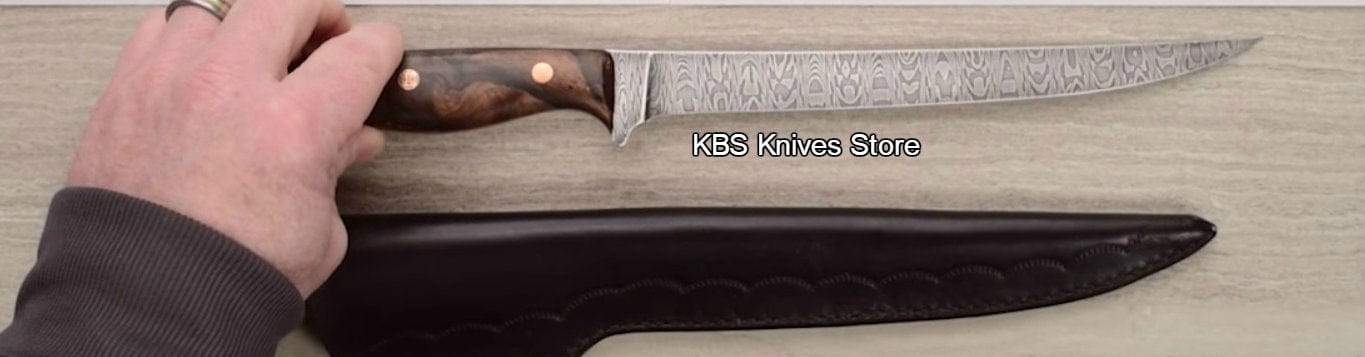 KBS Knives Store Damascus Knife 7" Fillet Knife Damascus Steel with Sheath