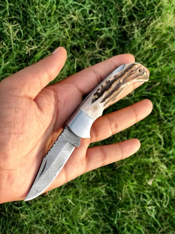 KBS Knives Store Damascus Knife Beautiful Custom Handmade Damascus Steel EDC back Lock Pocket knife