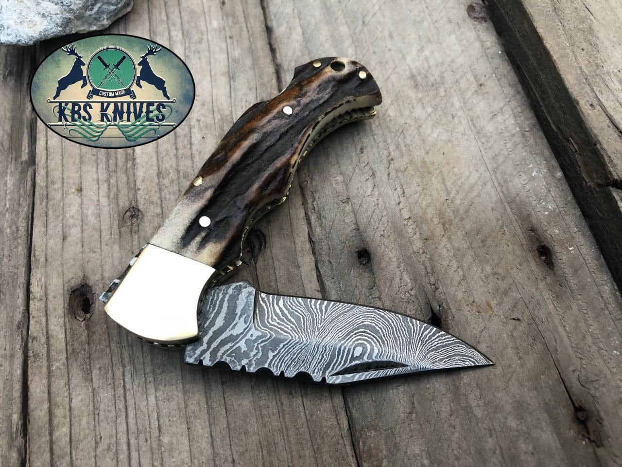KBS Knives Store Damascus Knife Beautiful Custom Handmade Damascus Steel EDC back Lock Pocket knife