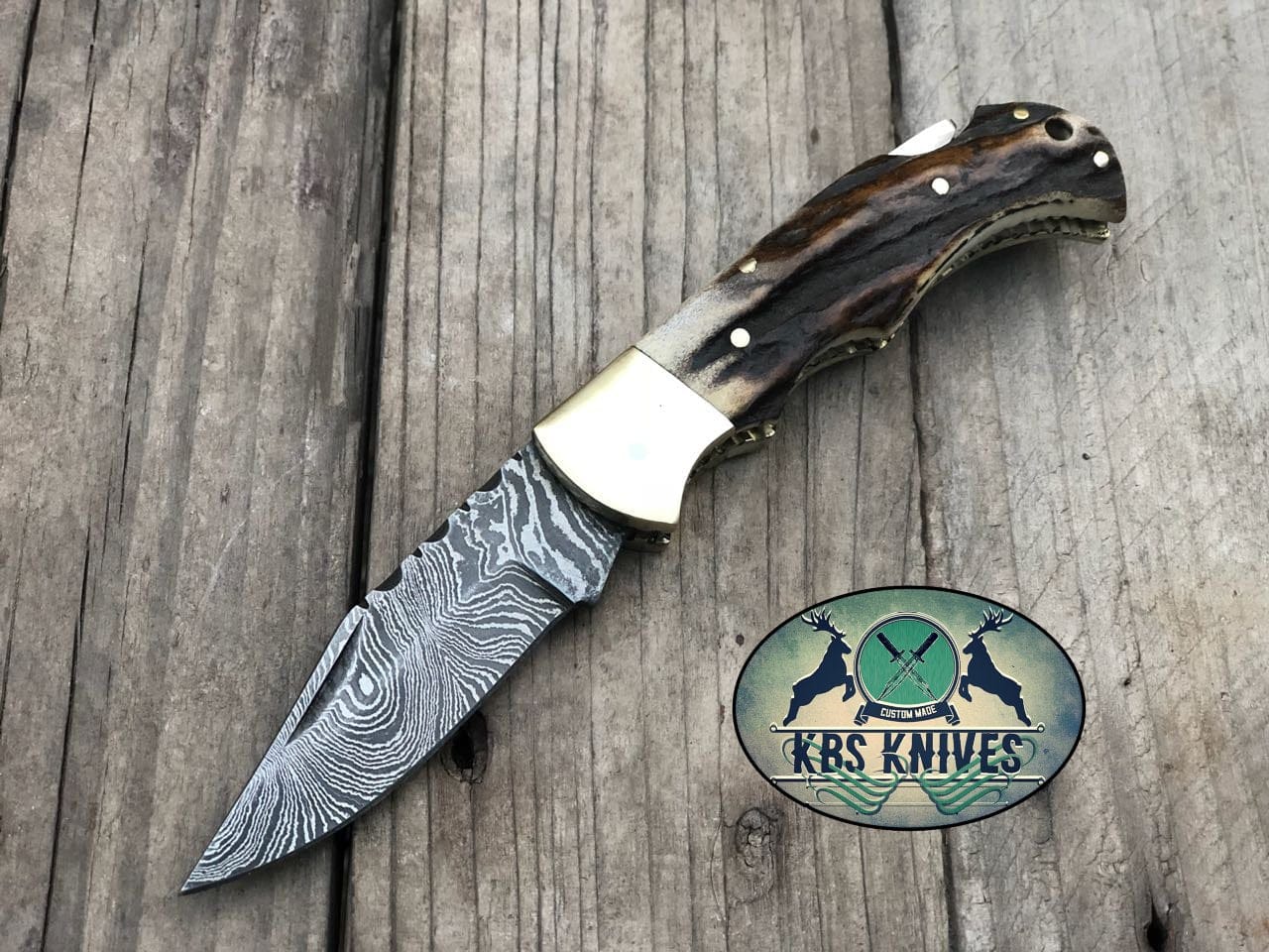 KBS Knives Store Damascus Knife Beautiful Custom Handmade Damascus Steel EDC back Lock Pocket knife