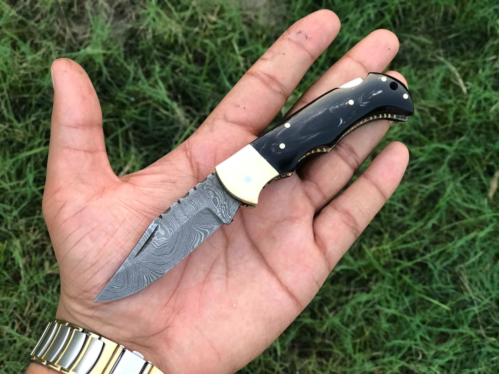 KBS Knives Store Damascus Knife Beautiful Custom Handmade Damascus Steel EDC back Lock Pocket knife