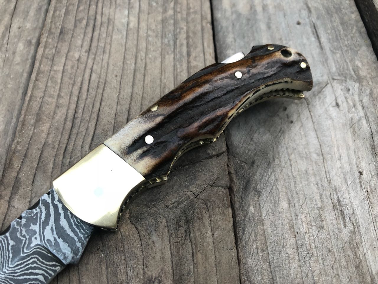 KBS Knives Store Damascus Knife Beautiful Custom Handmade Damascus Steel EDC back Lock Pocket knife