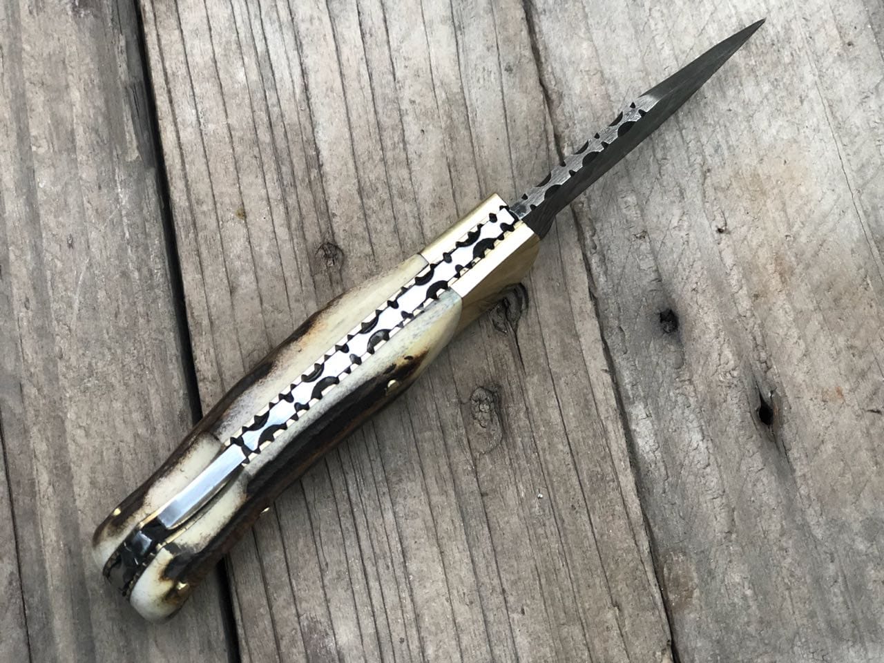 KBS Knives Store Damascus Knife Beautiful Custom Handmade Damascus Steel EDC back Lock Pocket knife