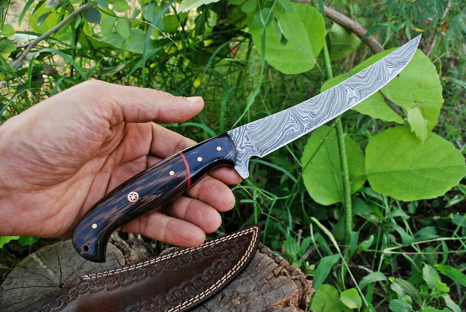 KBS Knives Store Damascus Knife Best Fish Fillet Knife – Damascus Steel with Wenge Wood & Horn Handle