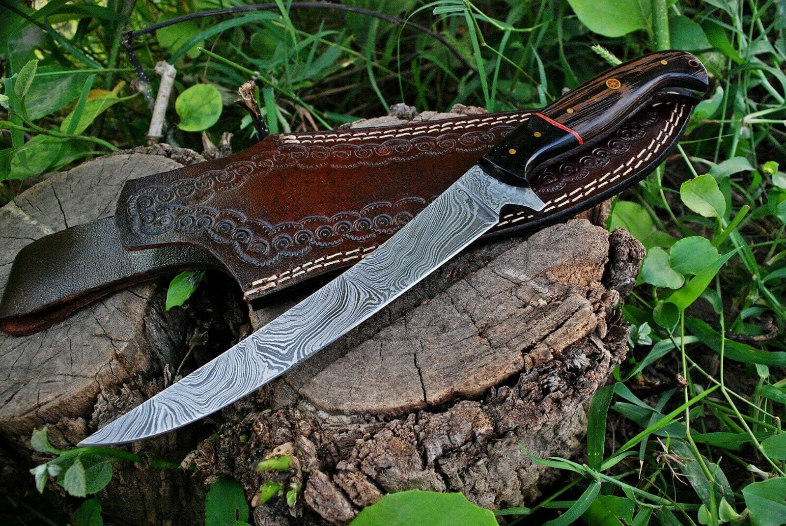KBS Knives Store Damascus Knife Best Fish Fillet Knife – Damascus Steel with Wenge Wood & Horn Handle