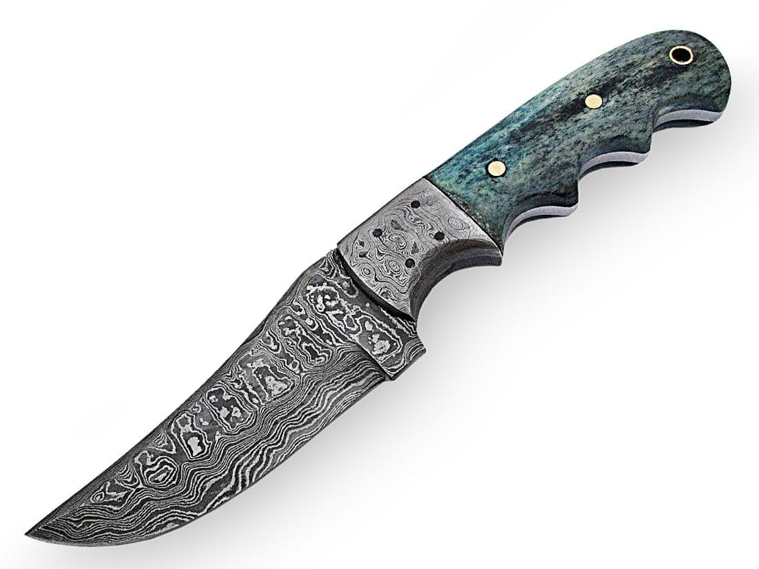 KBS Knives Store Damascus Knife Custom Handmade Damascus Steel Colored Bone Handle Knife