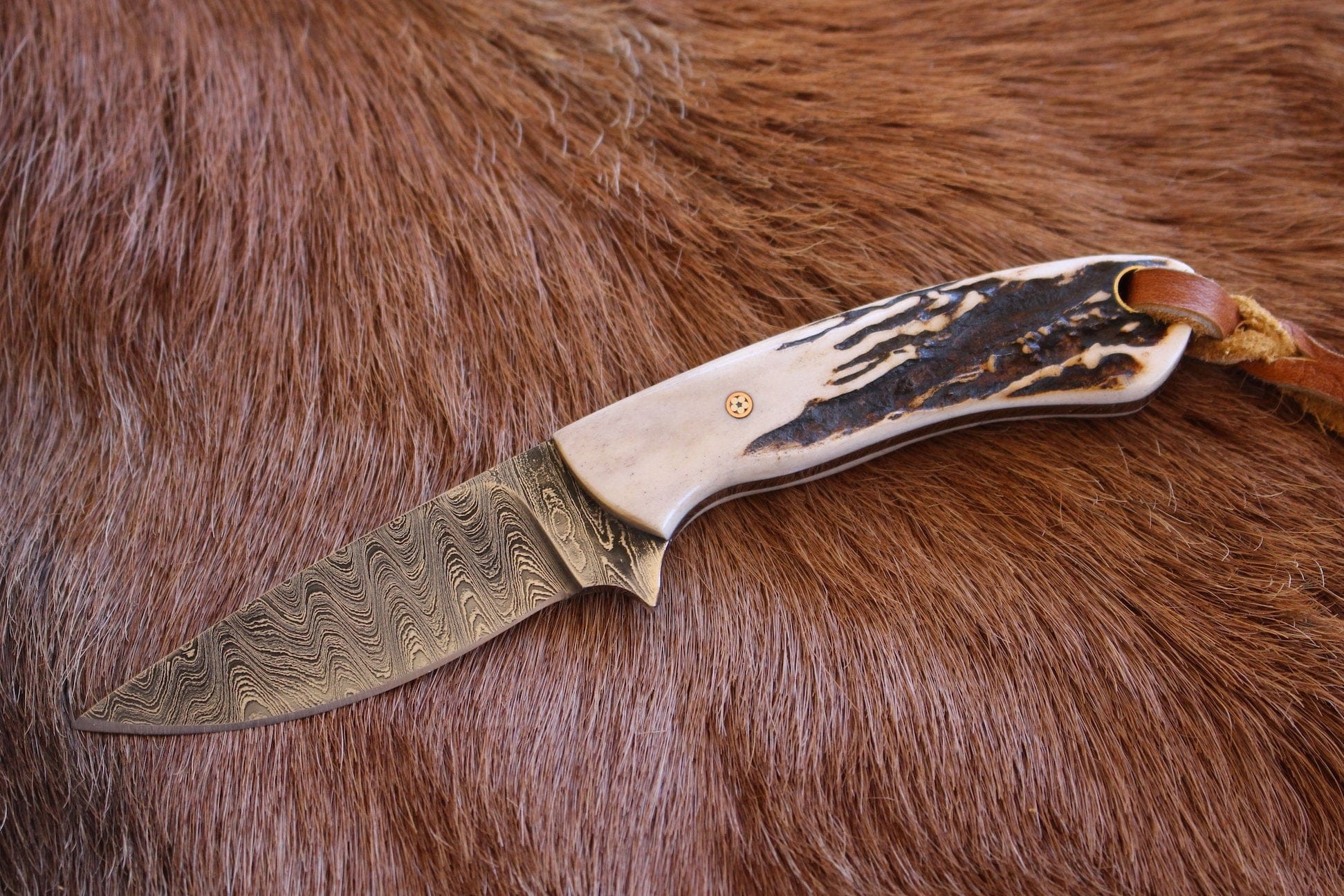 KBS Knives Store Damascus Knife Custom Handmade Damascus Steel EDC Knife With ELK Horn