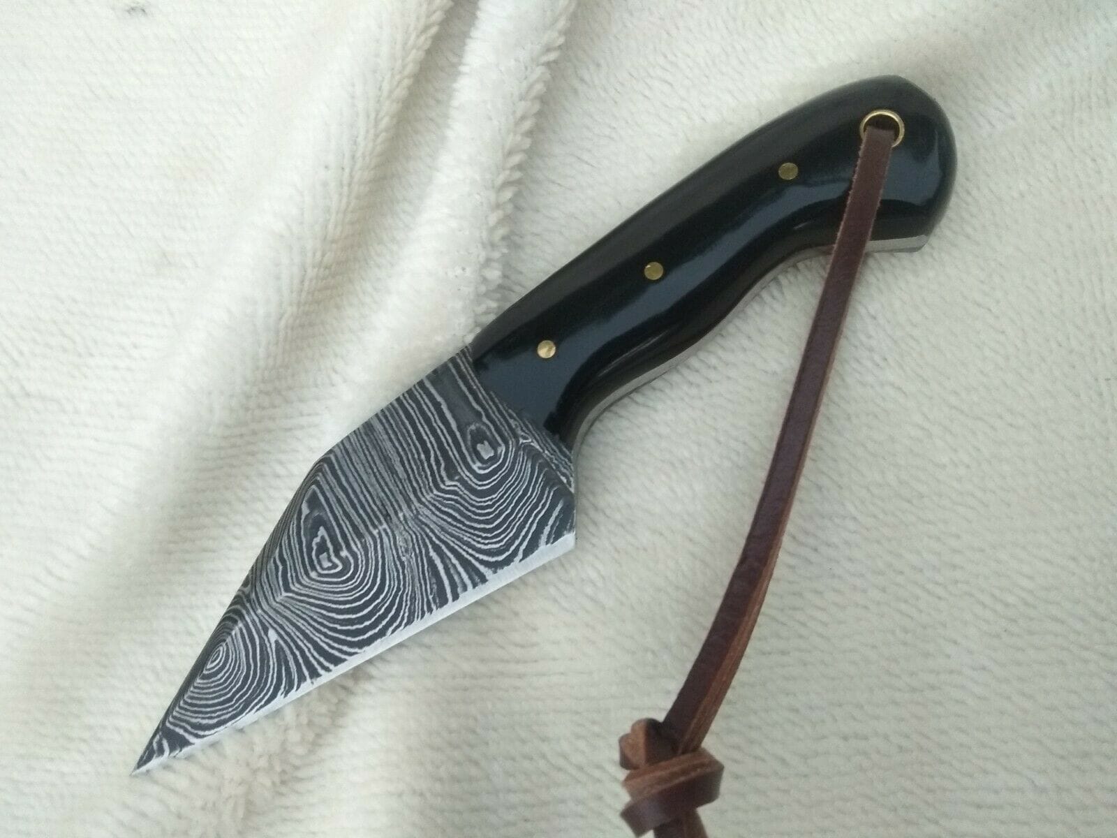 KBS Knives Store Damascus Knife Custom Handmade Damascus Steel Small Seax Knife with Buffalo Horn Handle - 7 Inches by KBS Knives Store
