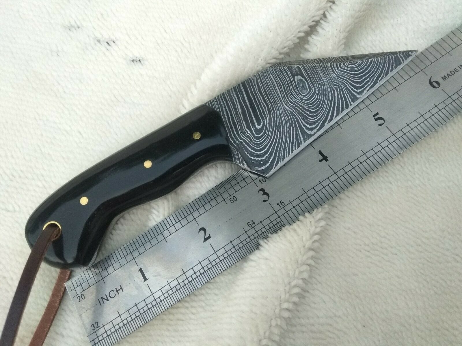 KBS Knives Store Damascus Knife Custom Handmade Damascus Steel Small Seax Knife with Buffalo Horn Handle - 7 Inches by KBS Knives Store