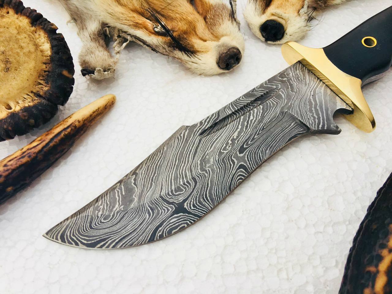 KBS Knives Store Damascus Knife Full Tang Custom Handmade Damascus Steel Blade Hunter Knife