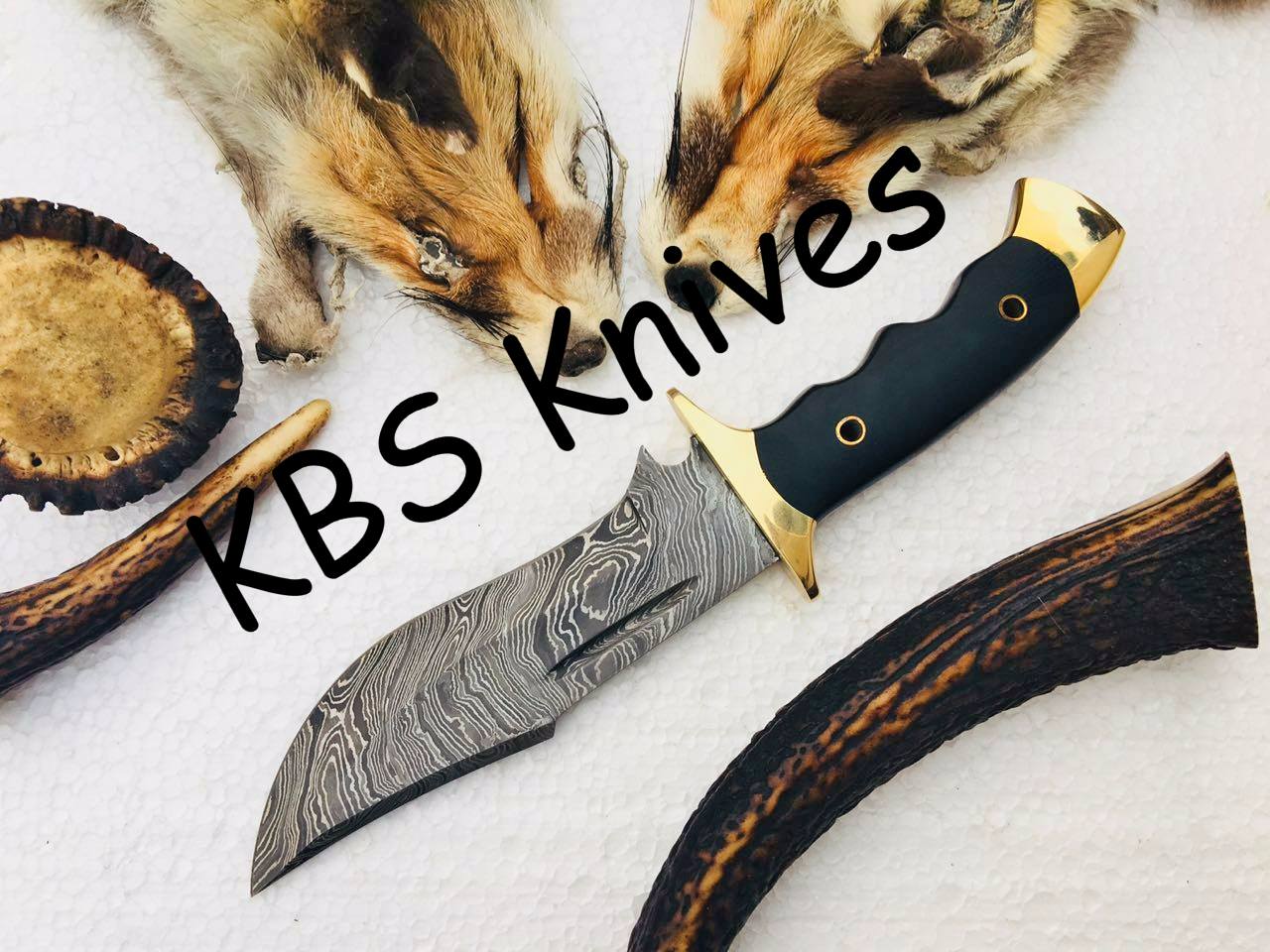 KBS Knives Store Damascus Knife Full Tang Custom Handmade Damascus Steel Blade Hunter Knife