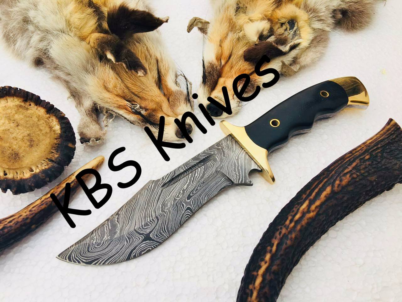 KBS Knives Store Damascus Knife Full Tang Custom Handmade Damascus Steel Blade Hunter Knife