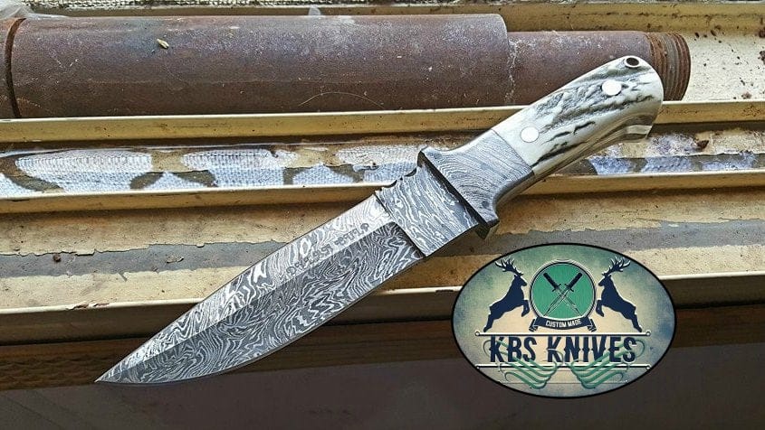 KBS Knives Store Damascus Knife Full Tang Custom Handmade Damascus Steel Double Edge Knife