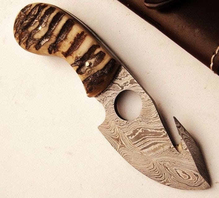 KBS Knives Store Damascus Knife Full Tang Custom Handmade Damascus Steel Guthook Knife