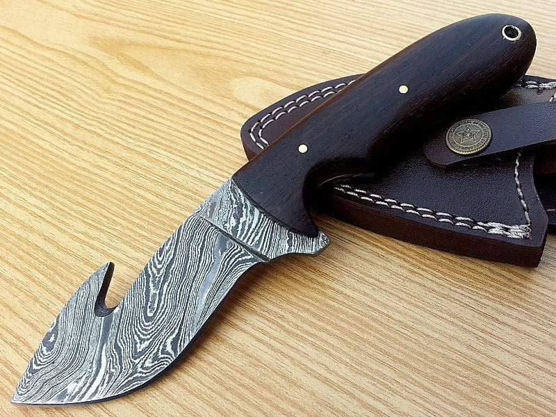KBS Knives Store Damascus Knife Full Tang Hand Made Damascus Blade Guthook Knife