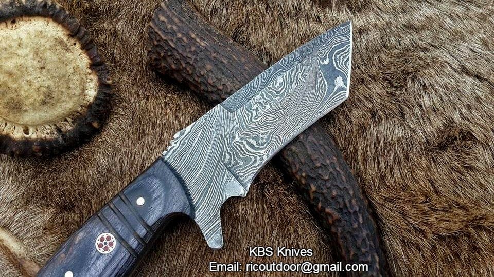 KBS Knives Store Damascus Knife Hand Made Damascus Tanto Blade Knife