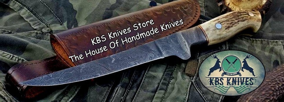 KBS Knives Store Damascus Knife Handmade Damascus Steel Fillet Boning Knife with Antler Horn and Damascus Bolster Handle