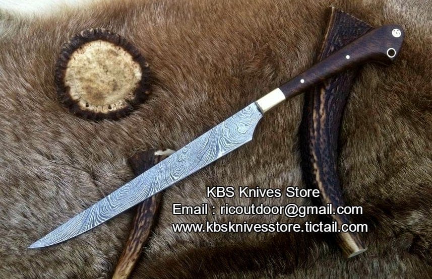 KBS Knives Store Damascus Knife Handmade Damascus Steel Flay Knife with Rosewood Handle