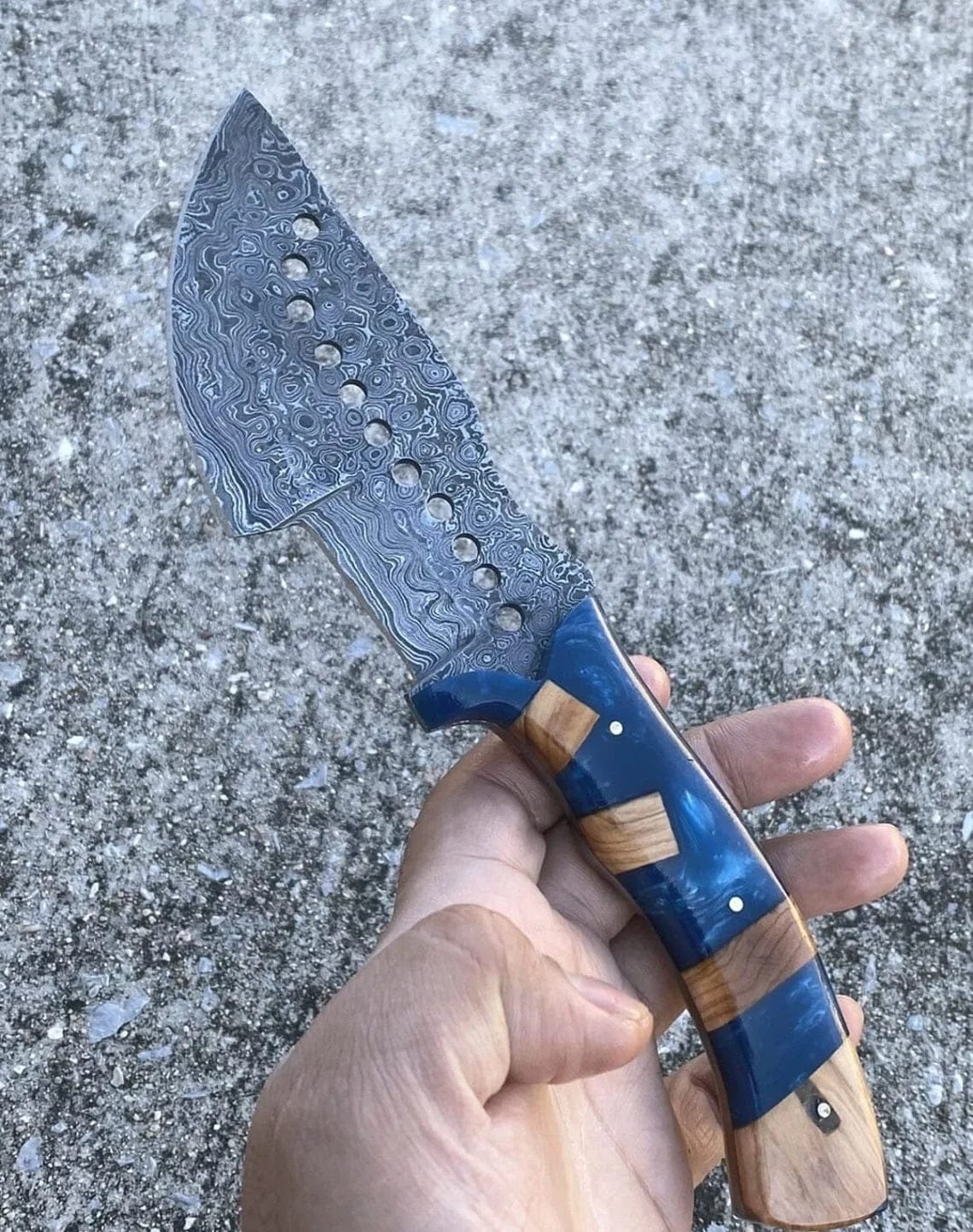KBS Knives Store Damascus Knife Raindrops Pattern Damascus Steel Handmade Tom Brown Tracker Knife with Epoxy Resin Handle - 10 Inches Overall Length