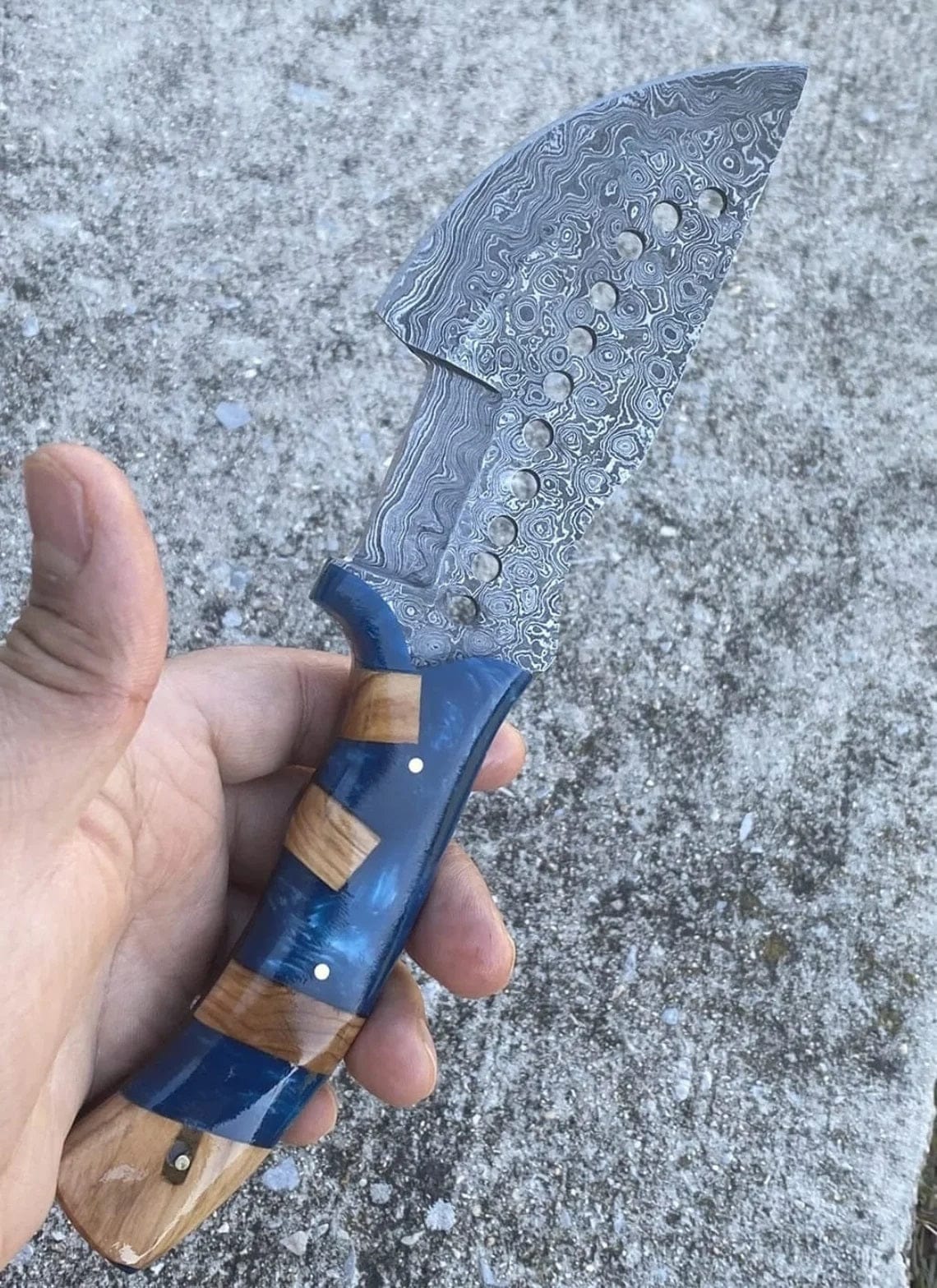 KBS Knives Store Damascus Knife Raindrops Pattern Damascus Steel Handmade Tom Brown Tracker Knife with Epoxy Resin Handle - 10 Inches Overall Length