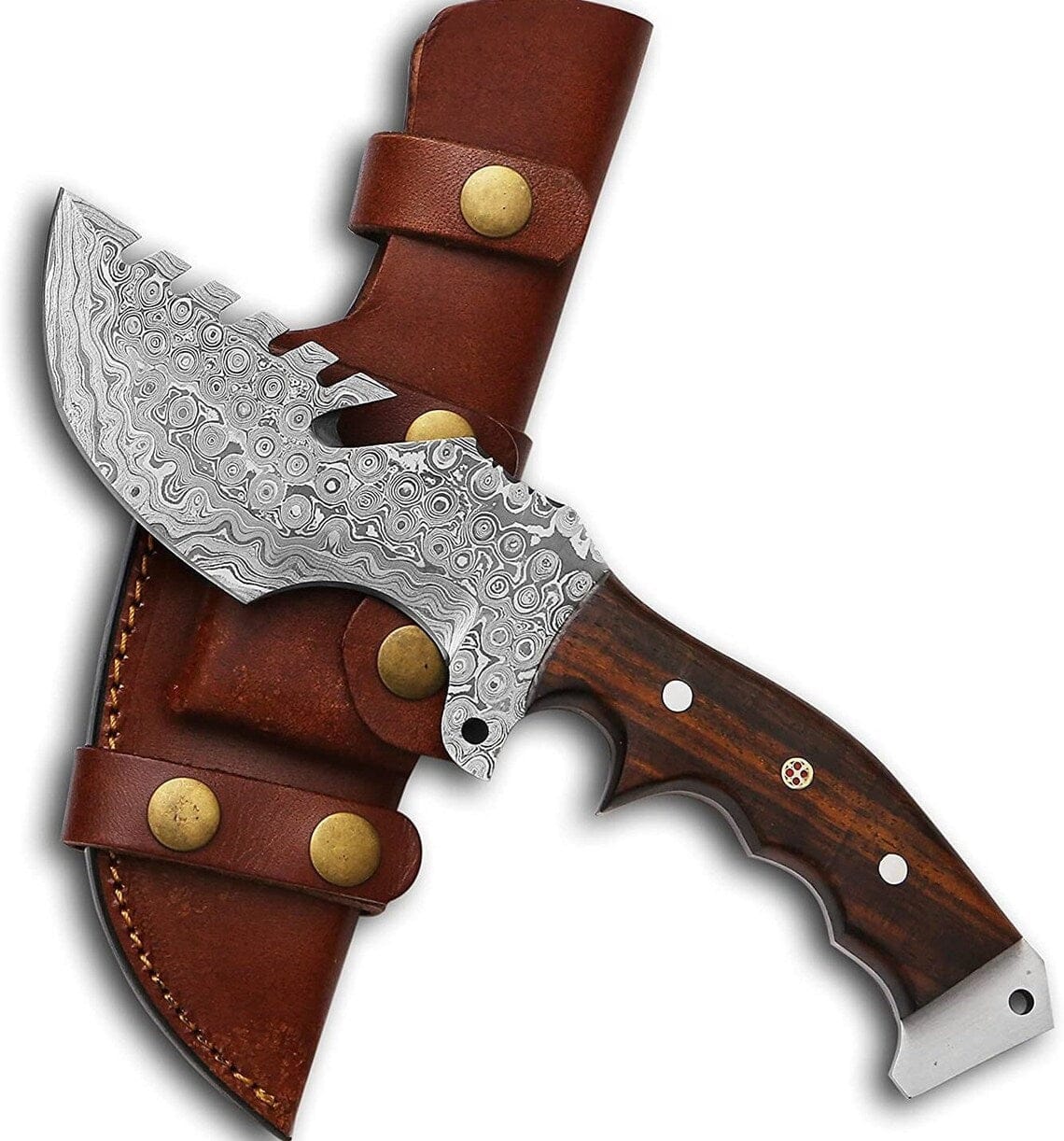 KBS Knives Store Damascus Knife Weyland Tracker Knife – Handmade Damascus Survival Blade with Rosewood Handle